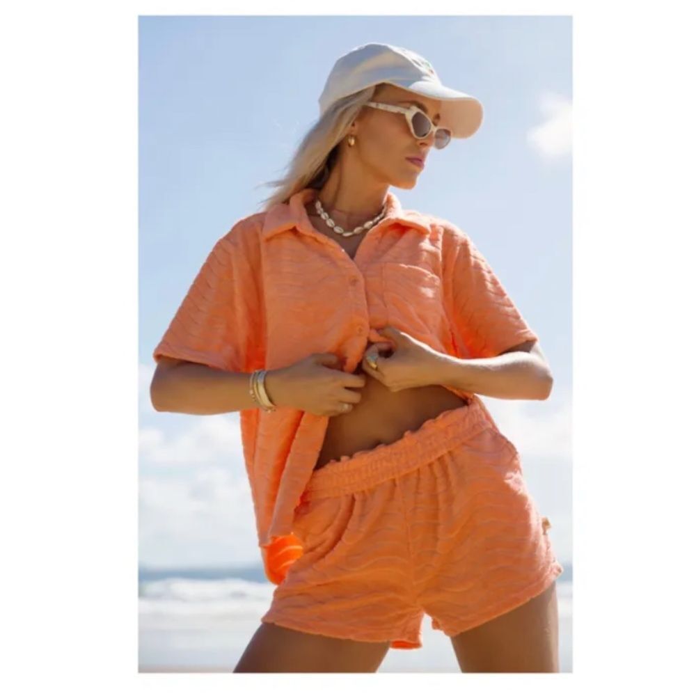 ARAMINTA JAMES Terry Wave Shirt & Shorts Set in Orange size small